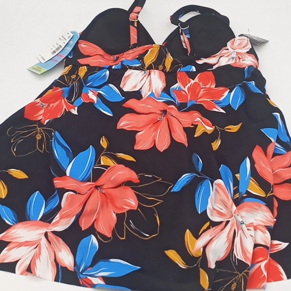 Swim Solutions Floral Park Tummy Control One-Piece‎ Swimdress Black 14 - Picture 9 of 14